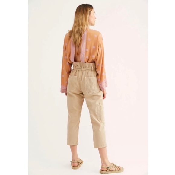 Free People Percy High Rise Paperbag Tapered Cargo Pant Boho 90s Street Khaki 6 - Picture 2 of 11